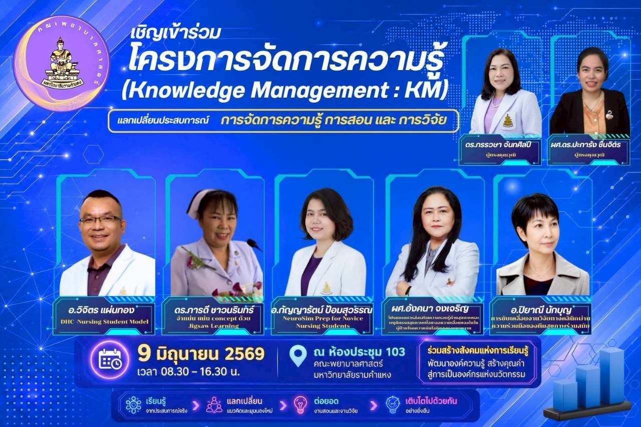 คณะพยาบาลศาสตร์ มหาวิทยาลัยรามคำแหง ได้ดำเนินการจัด โครงการจัดการความรู้ (Knowledge Management: KM)
